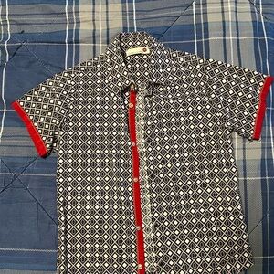 MonnaLisa Hitch Hiker Kids Diamond Pattern Shirt with Red Accents